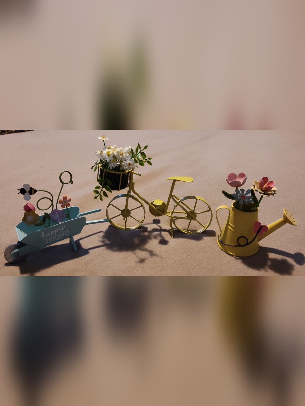 Like-New! Michaels Yellow Bike and Spring Planter Trio -